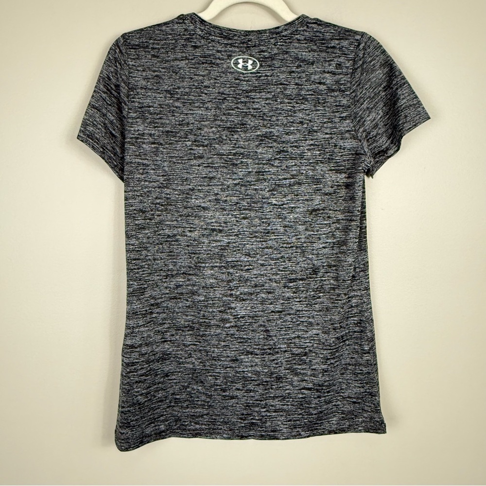 Under Armour Top Womens Small Black White Heathered Shirt Short Sleeve Stretch - Picture 2 of 7